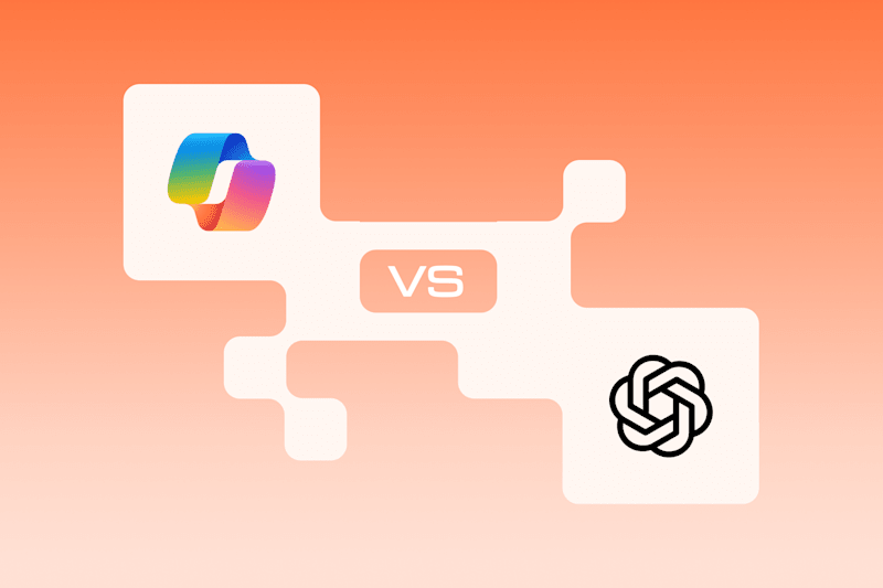 Copilot and ChatGPT logos on an orange gradient background with “VS” in between