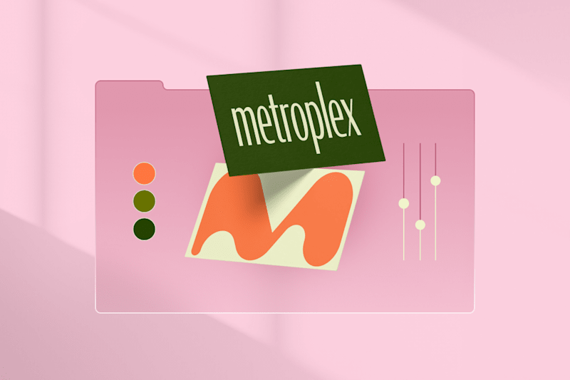 Logo redesign featuring the word "metroplex" on a green card
