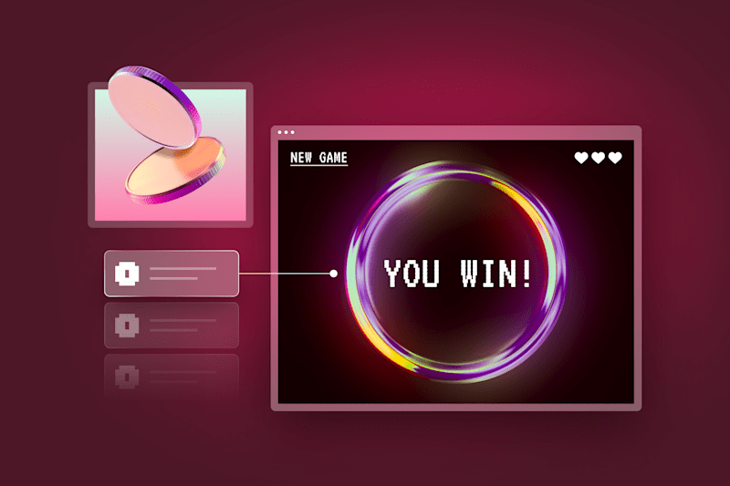 gaming interface with the text 'You Win!' displayed on a vibrant screen, paired with a golden coin and interactive gaming elements