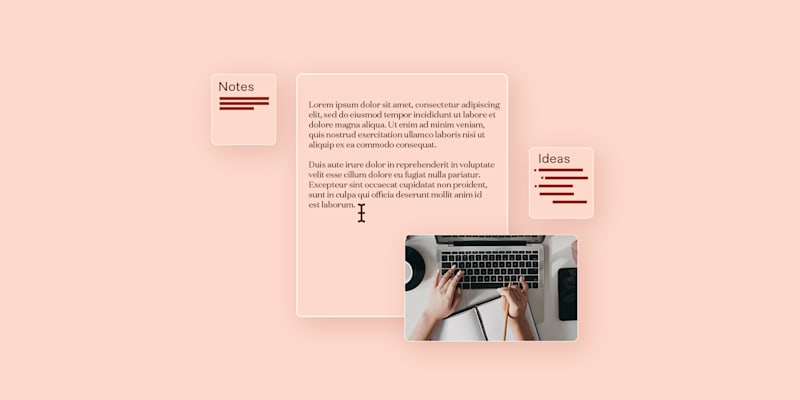 Lorem ipsum notes with an image of a laptop and hands typing content