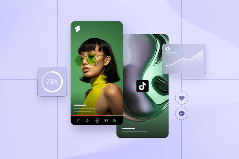 Two phone screens side by side with a woman in green glasses comparing TikTok and Reels