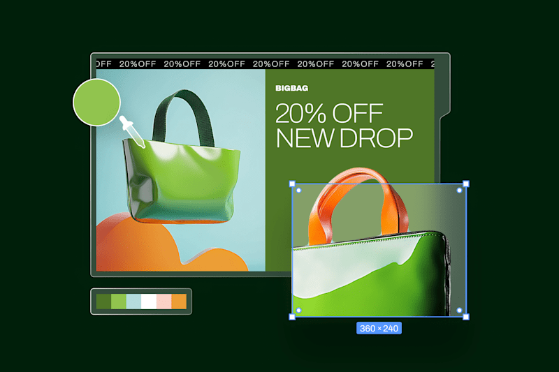illustration with green shopping bags and 20% off discounts