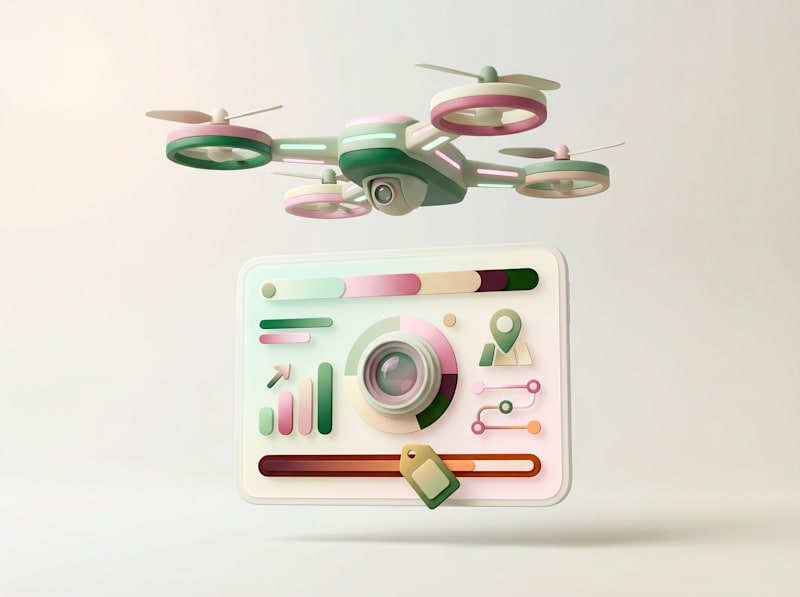 3D illustration of a drone above a geospatial analytics dashboard