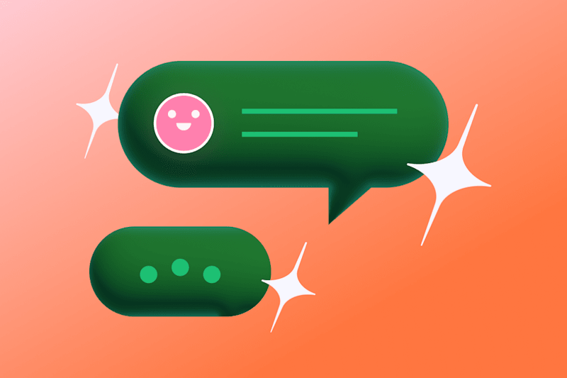 Chatbot interface, featuring green chat bubbles with a friendly pink face icon, indicating an engaging, conversational AI tool