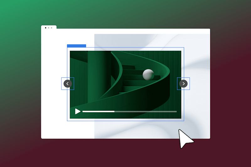 Video player interface with a 3D-rendered green spiral staircase and a white sphere.