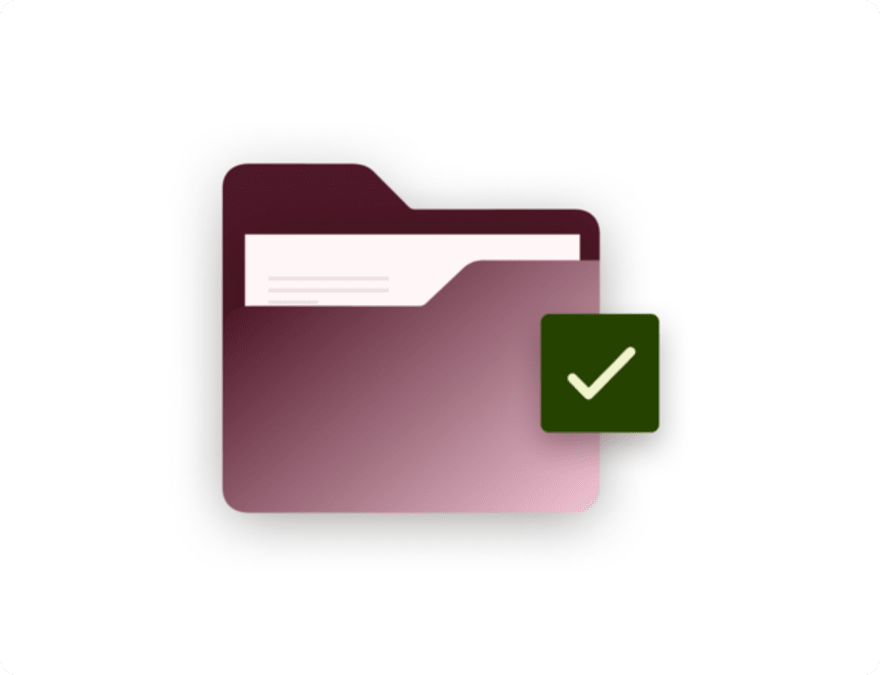 White background with a purple folder and green checkbox icon