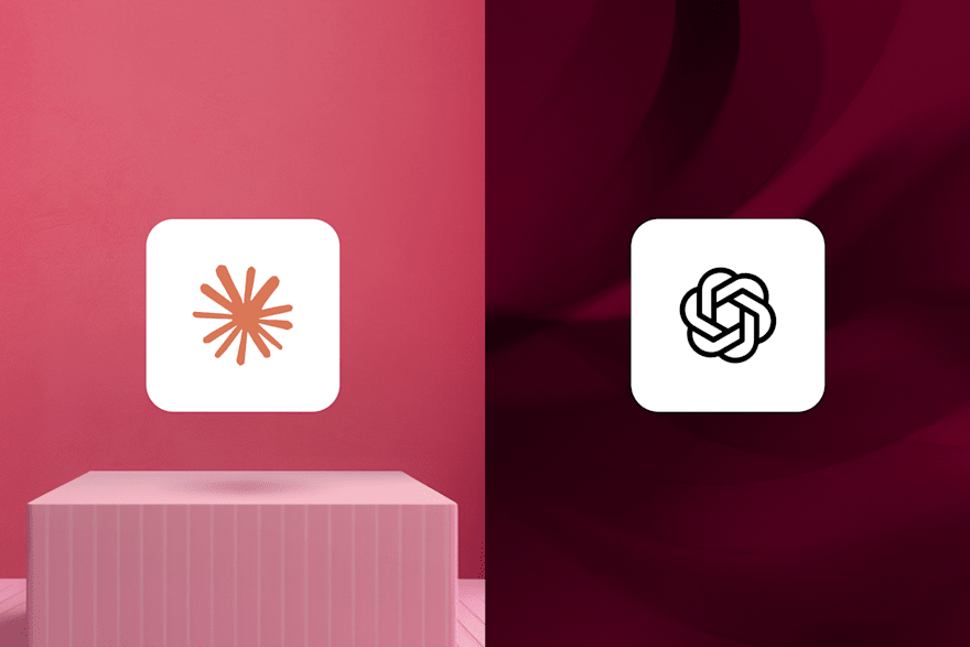 Claude and ChatGPT logos displayed side by side on pink and dark red backgrounds