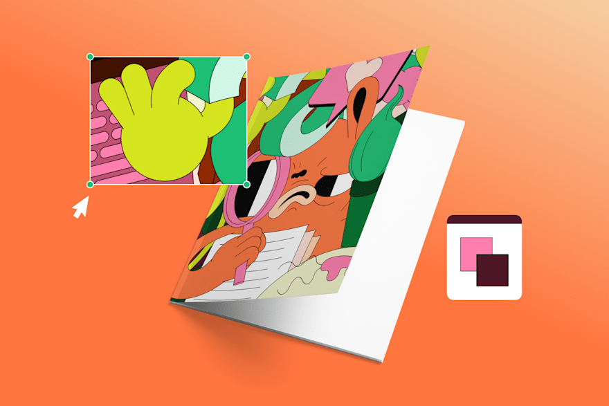 how to illustrate a children book? playful illustration featuring a green, yellow, and orange character holding a magnifying glass, displayed on a children’s book cover with a vibrant orange background.