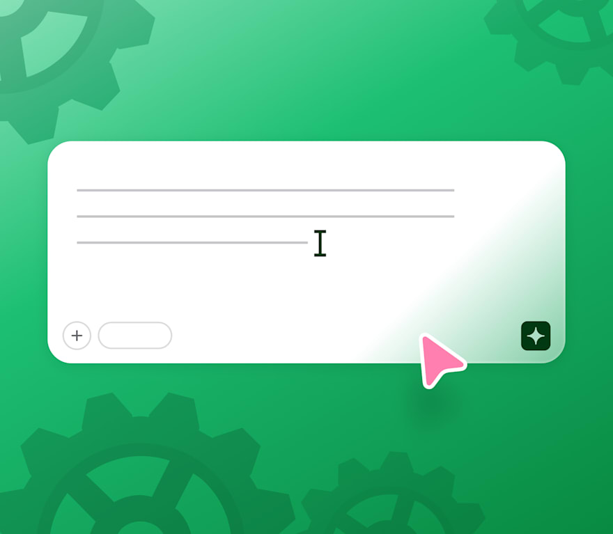 An image of a user interacting with zapier with cogwheels on a green background.