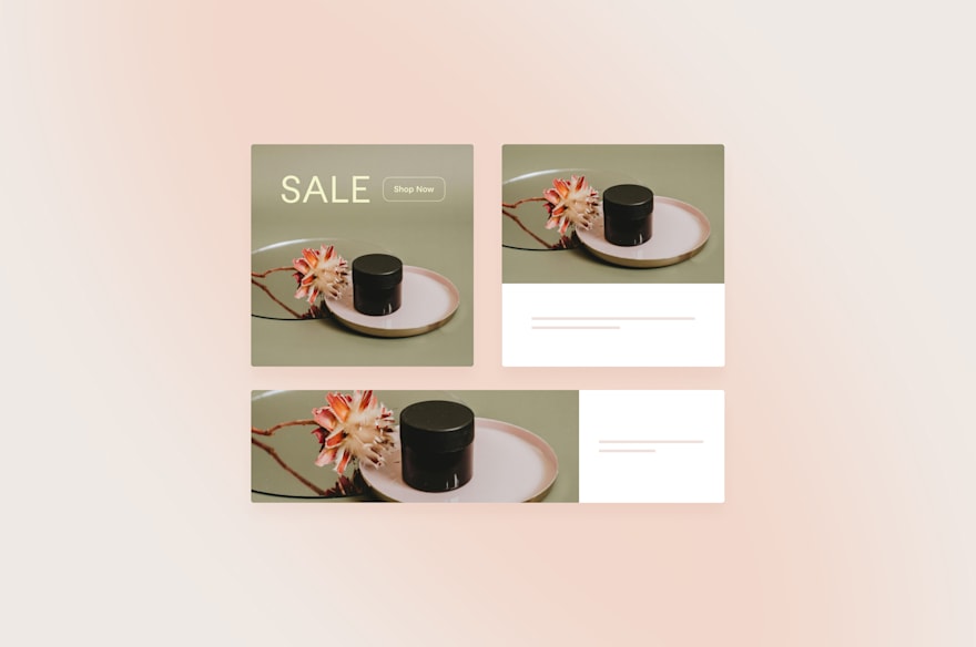 A plate with a flower and an unlabeled cream box on top of it illustrated in three different size variations
