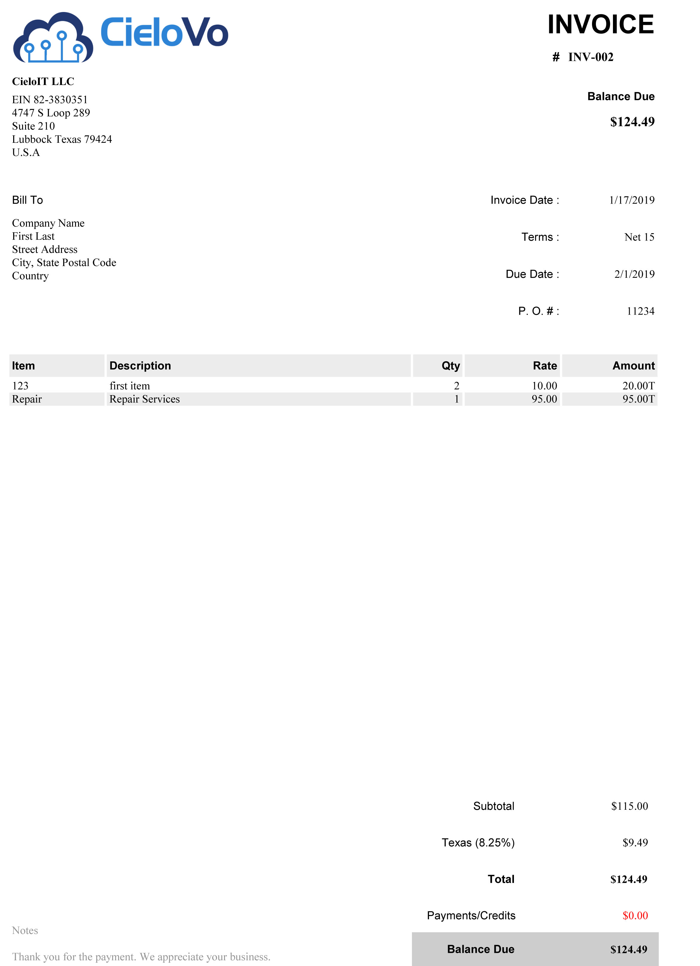 NZ Invoice Sample