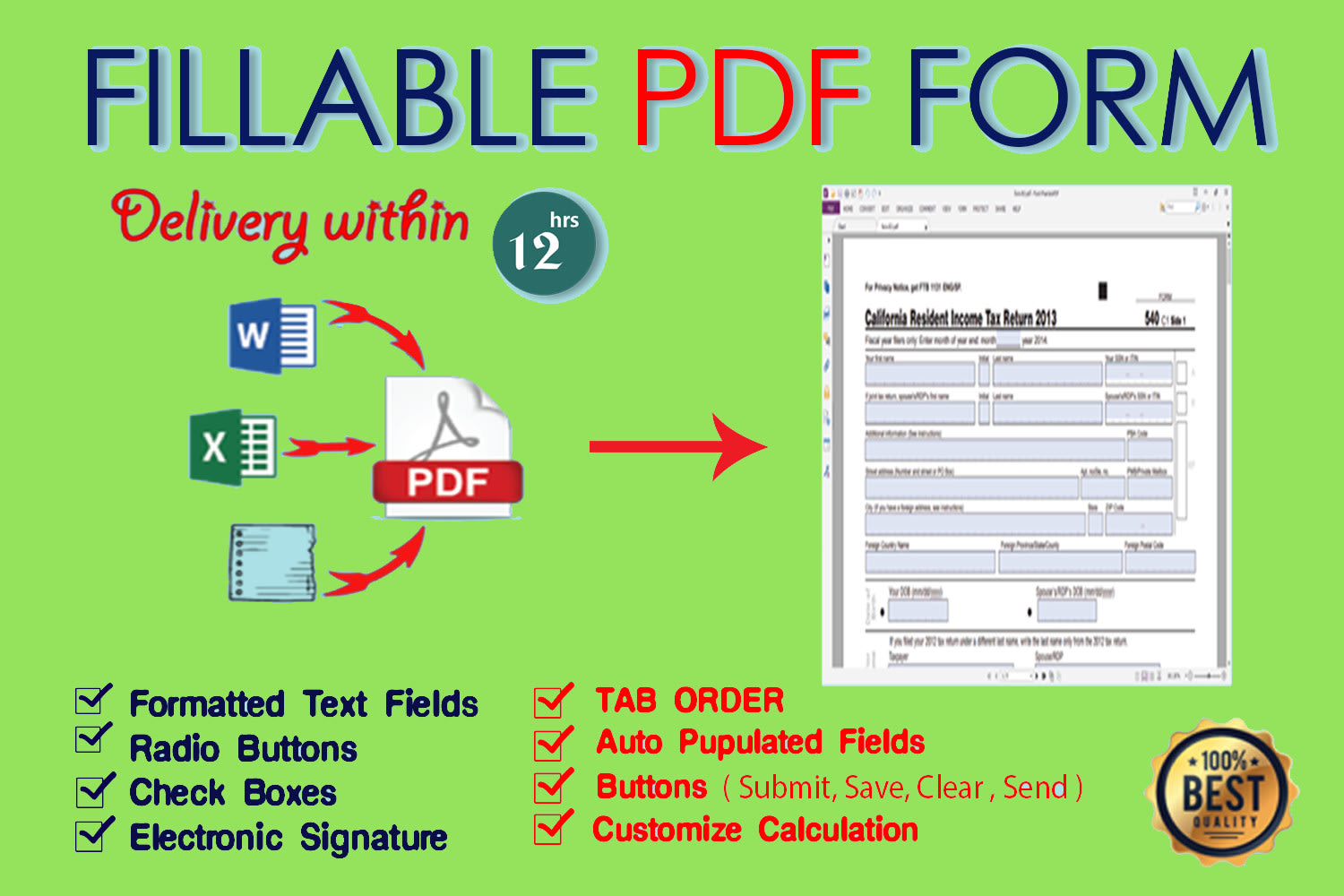 Create fillable pdf form within 12 hours by Hm_bilal | Fiverr