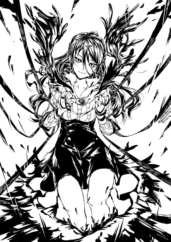 Black and white anime artwork