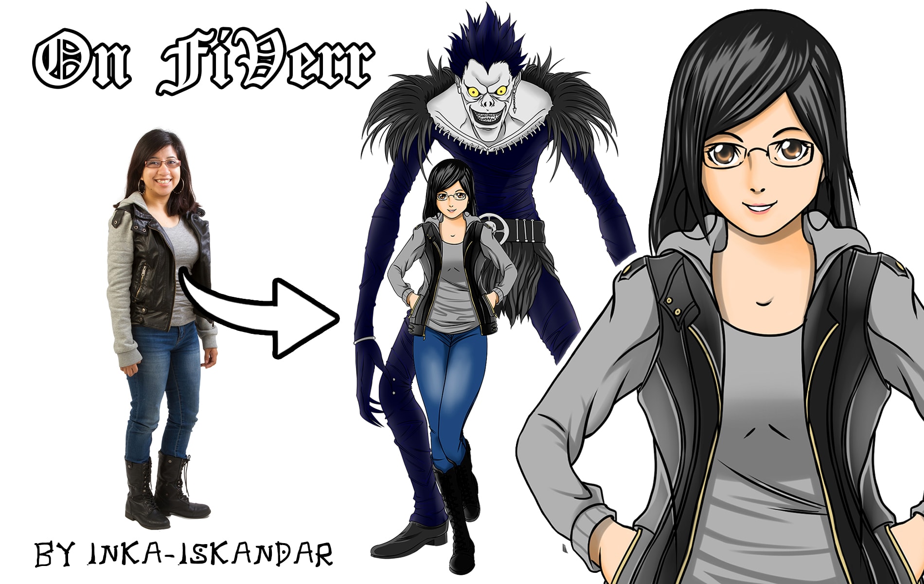 Draw you in death note manga anime style character with shinigami monster  by Inka_iskandar
