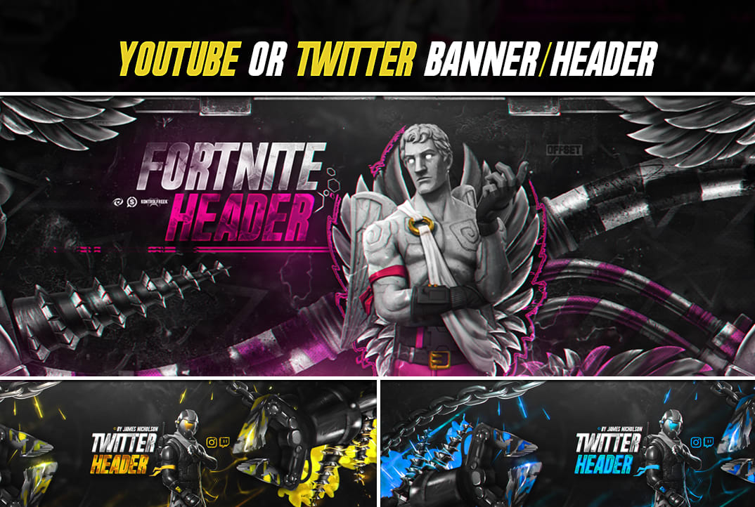 Make a gaming youtube background, header twitter and logo by Jamh301 |  Fiverr
