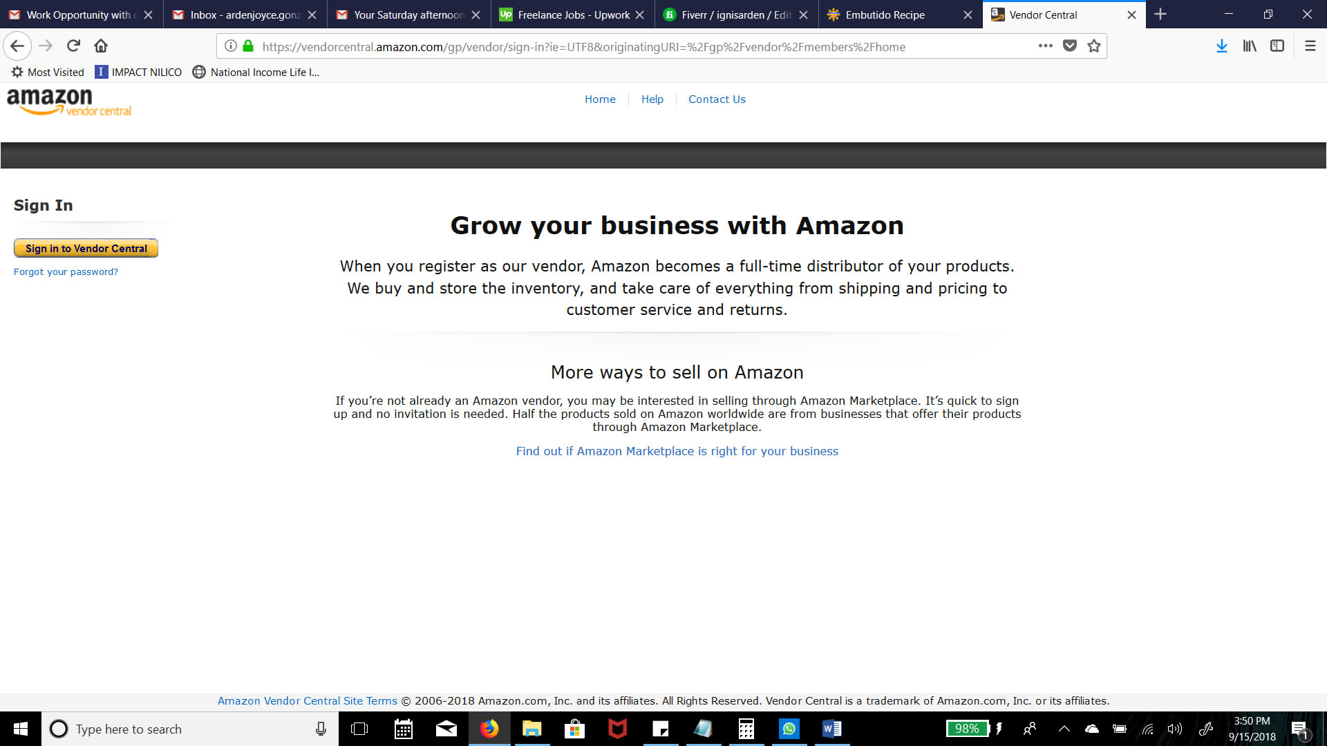 amazon vendor central de