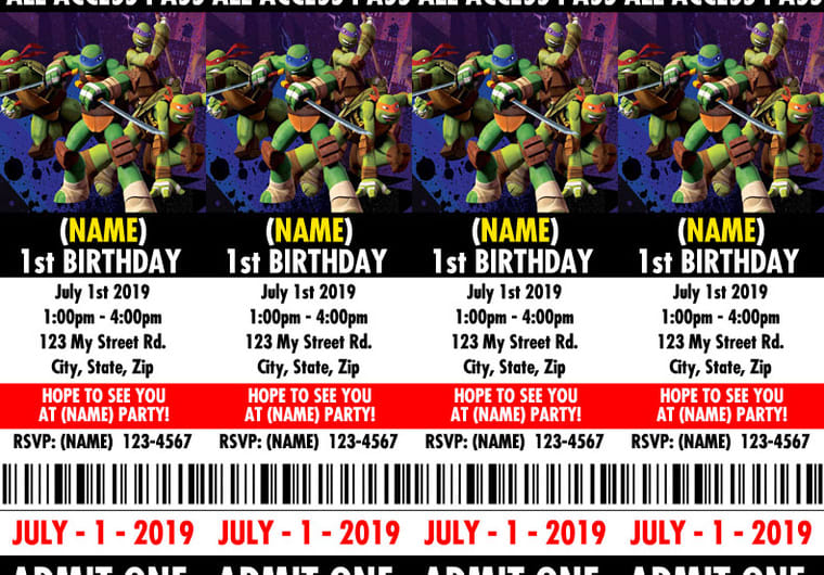 Customize A Teenage Mutant Ninja Turtles Theme 3 Birthday Party Movie Ticket Style Invitation By Djnice Fiverr