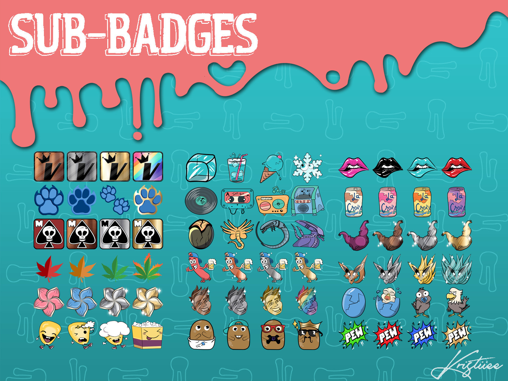 Heart Sub Badges - 6 x Shiny Twitch Sub Badges with Photoshop Files