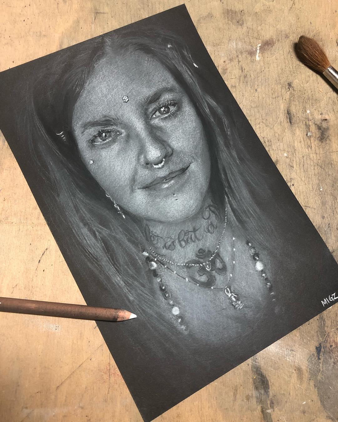 white charcoal portrait