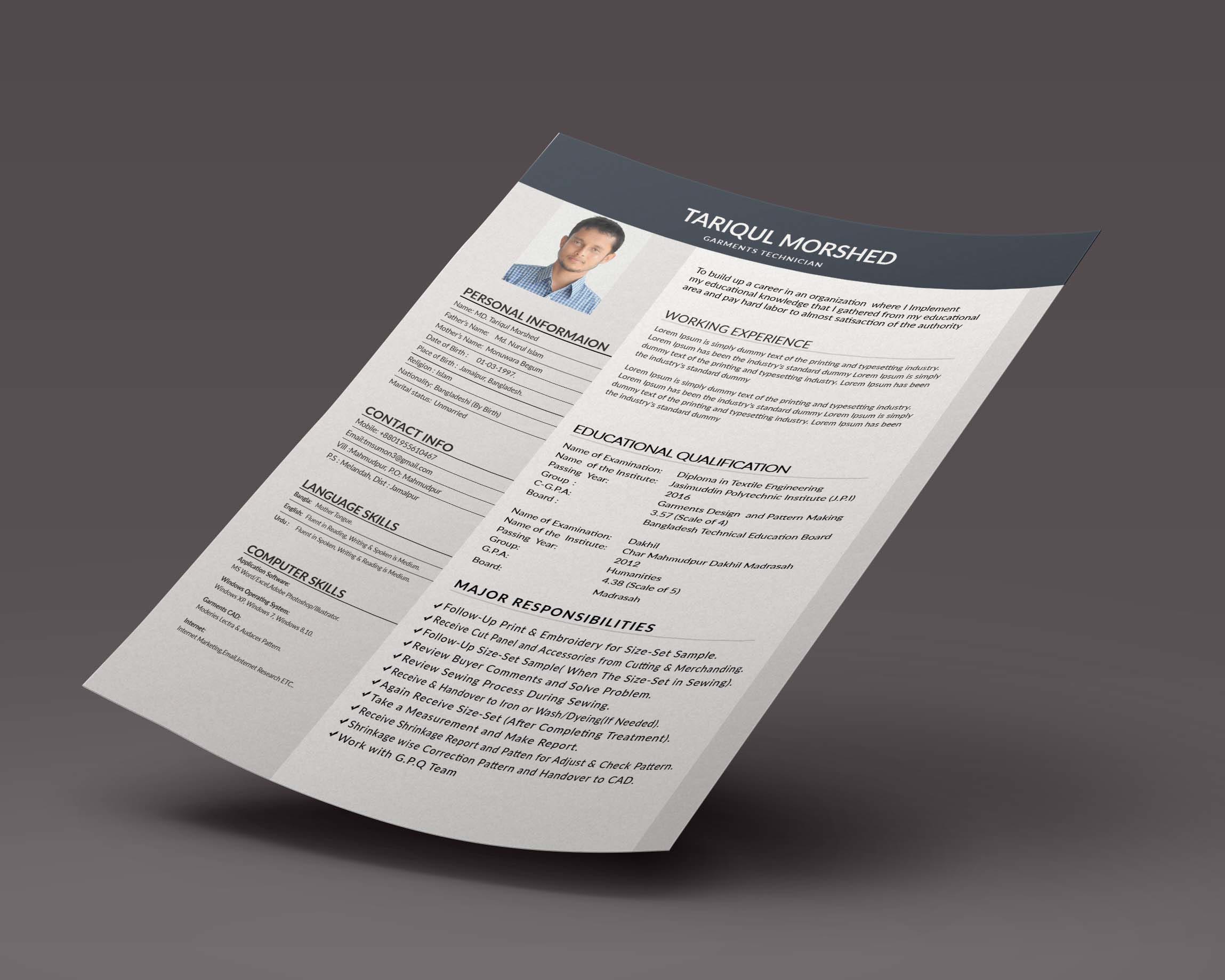 Create Psd Resume Cv Or Cover Letter By Designersumon