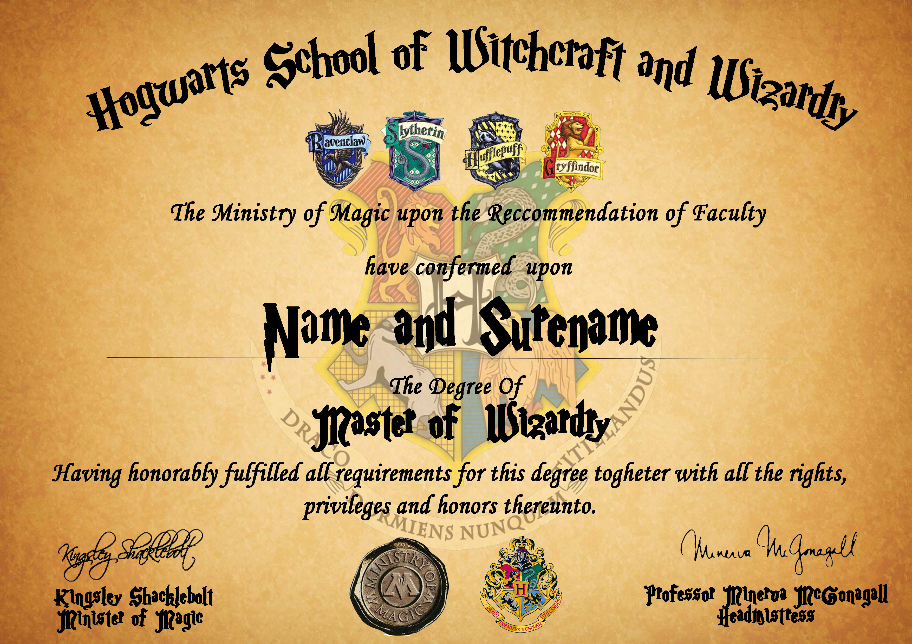 Make custom harry potter letter of acceptance and diploma by With Harry Potter Certificate Template