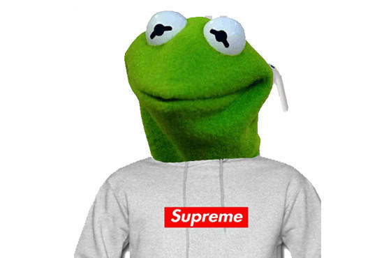 kermit wearing supreme shirt