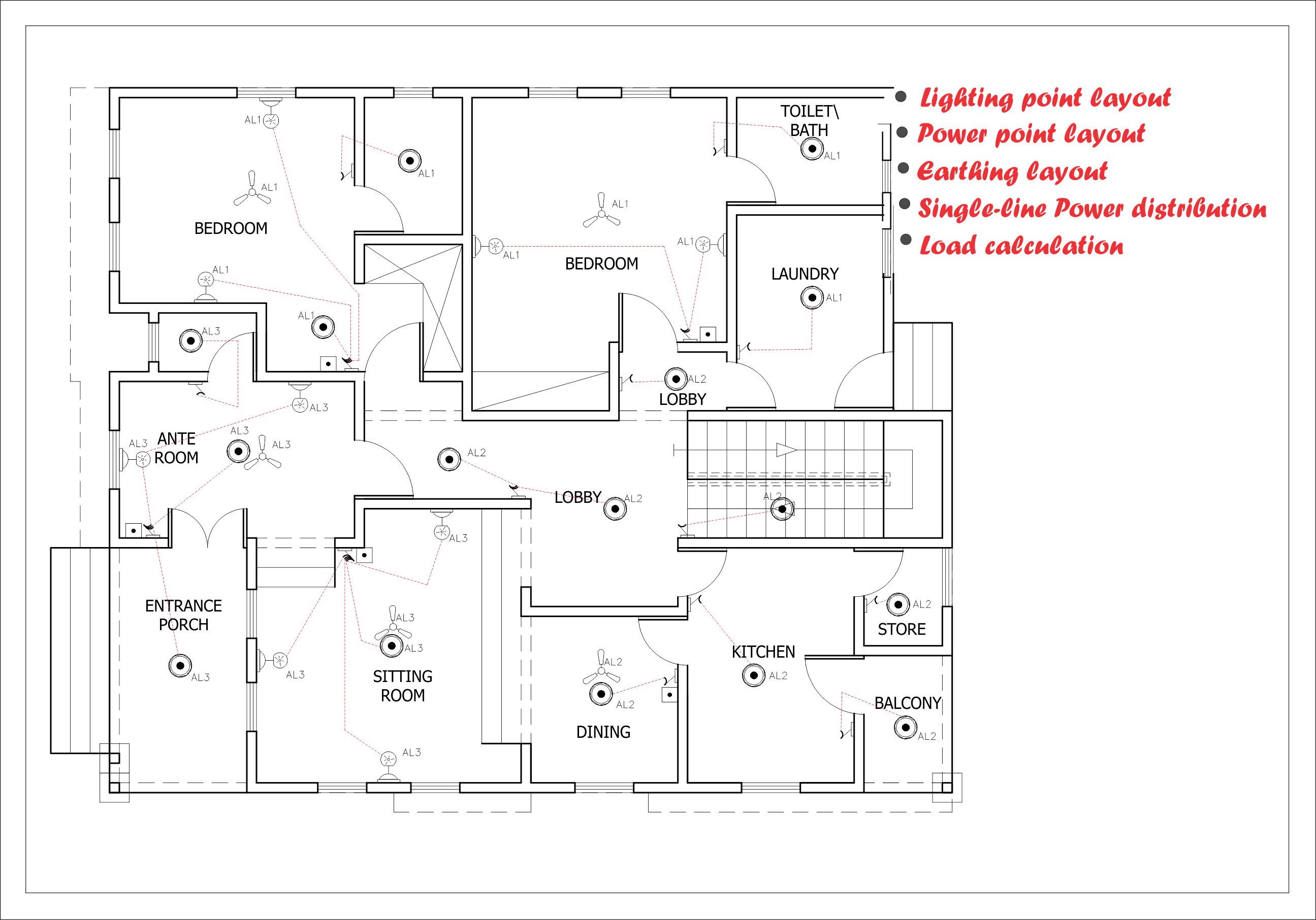 House Wiring Plan Drawing - Electrical Wiring Work