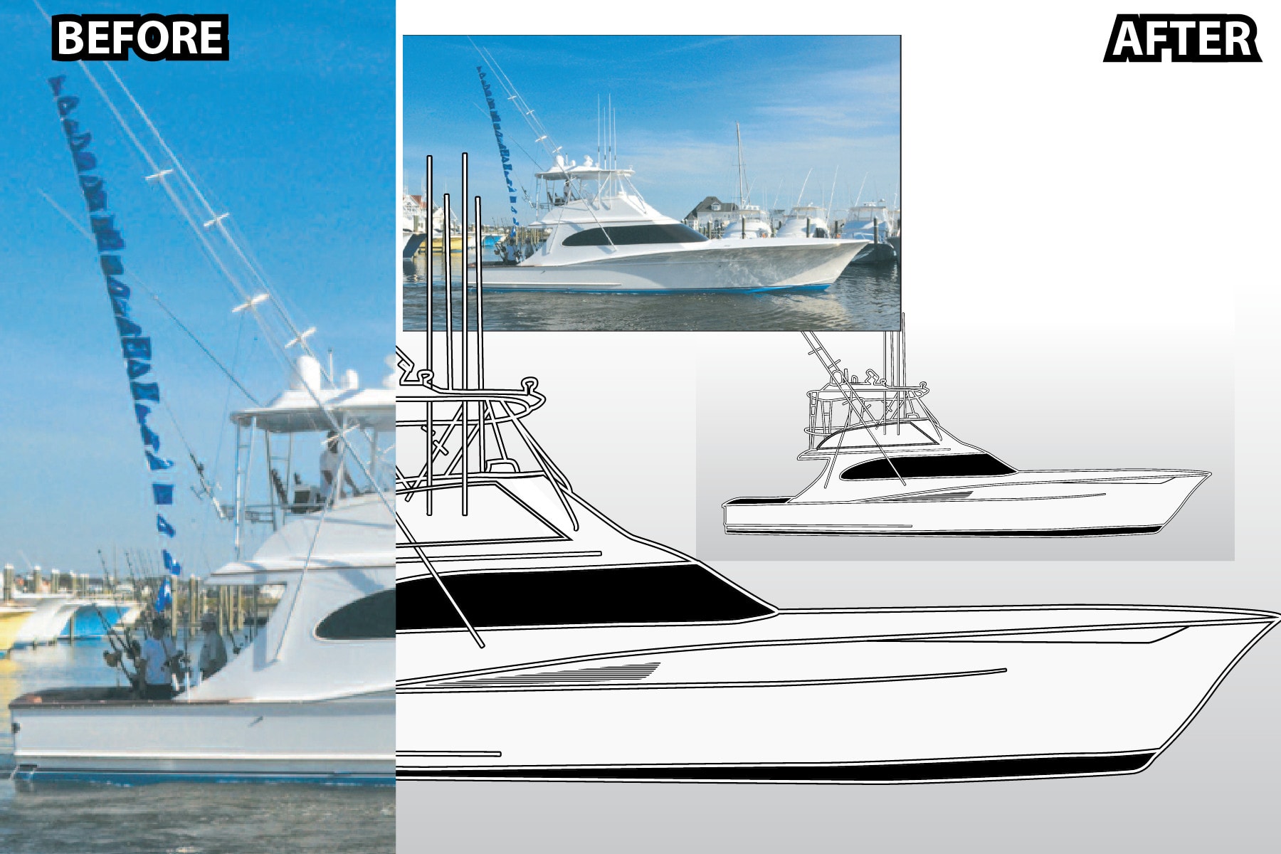 line drawings of super yachts