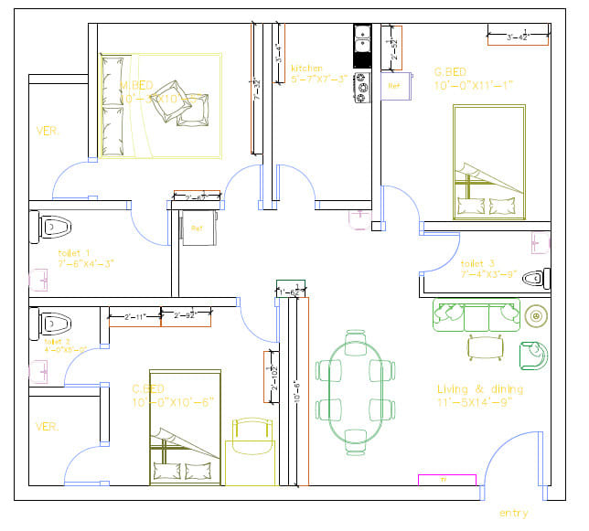 Do Interior 2d Design And Room Layout With Autocad By