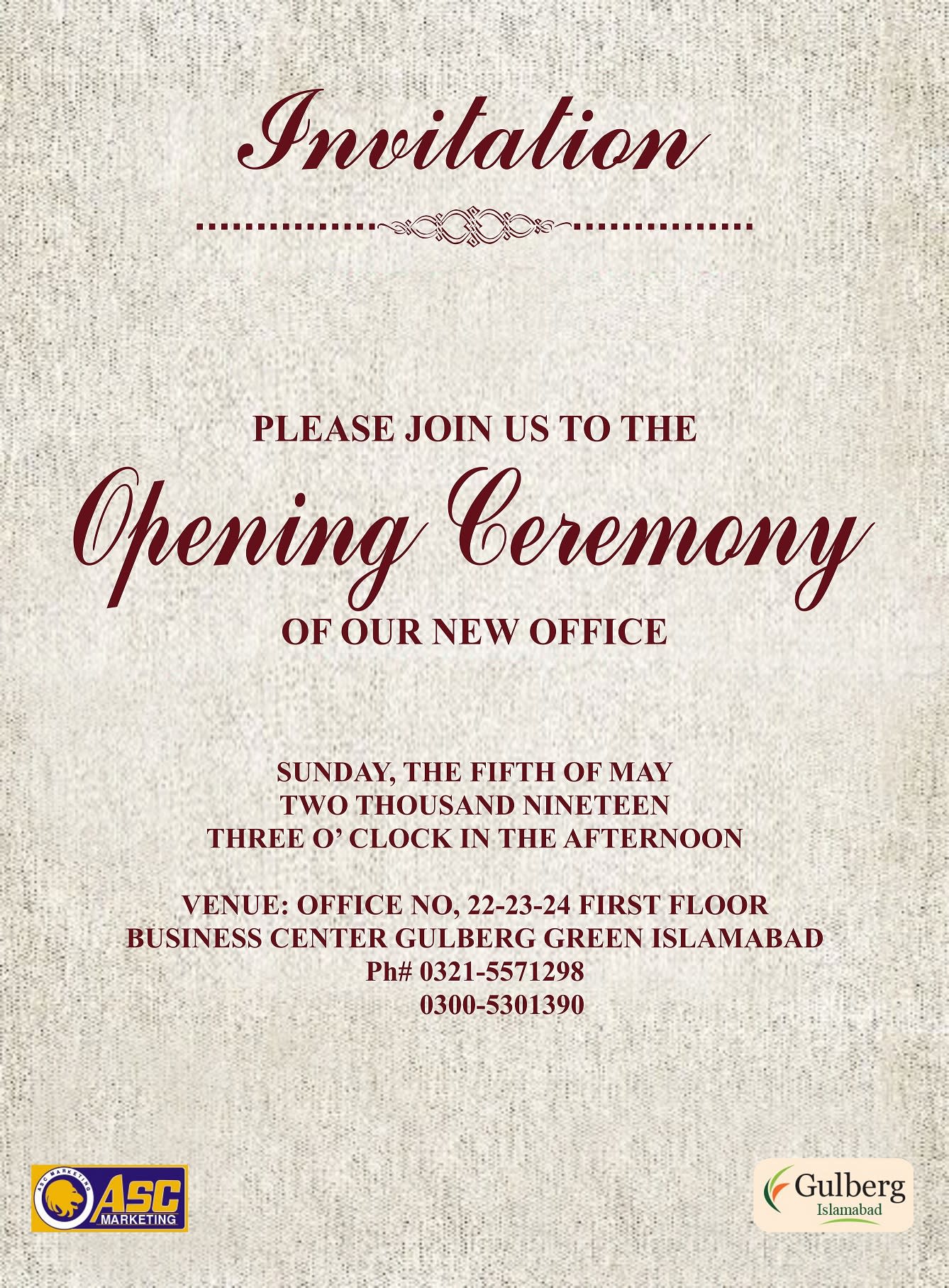 Invitation Letter New Office Opening Ceremony 