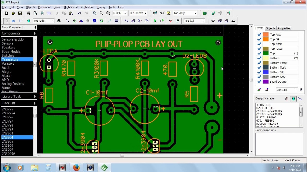 diptrace components on top of each other