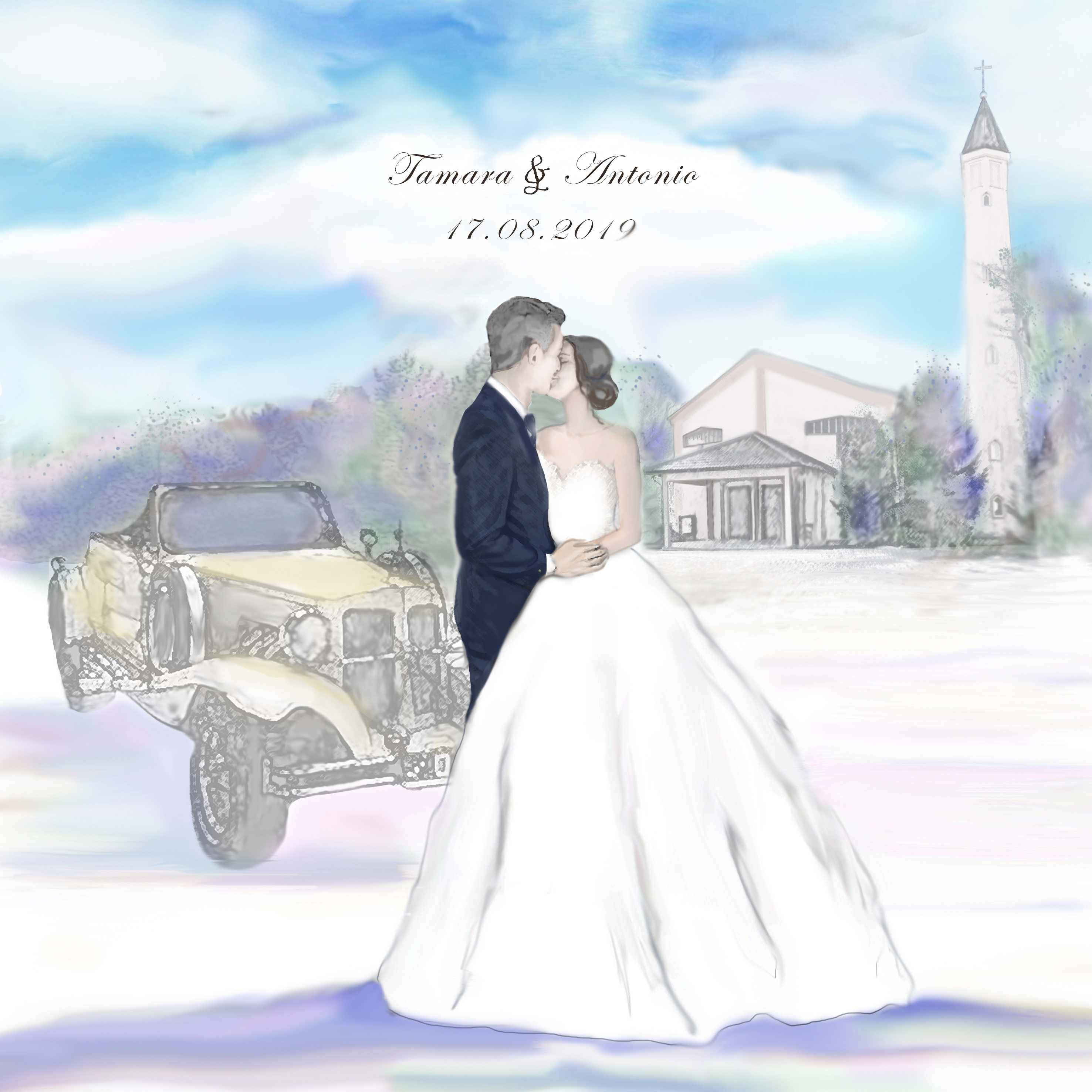 Draw A Cute Couple Family Wedding Portrait Illustration By