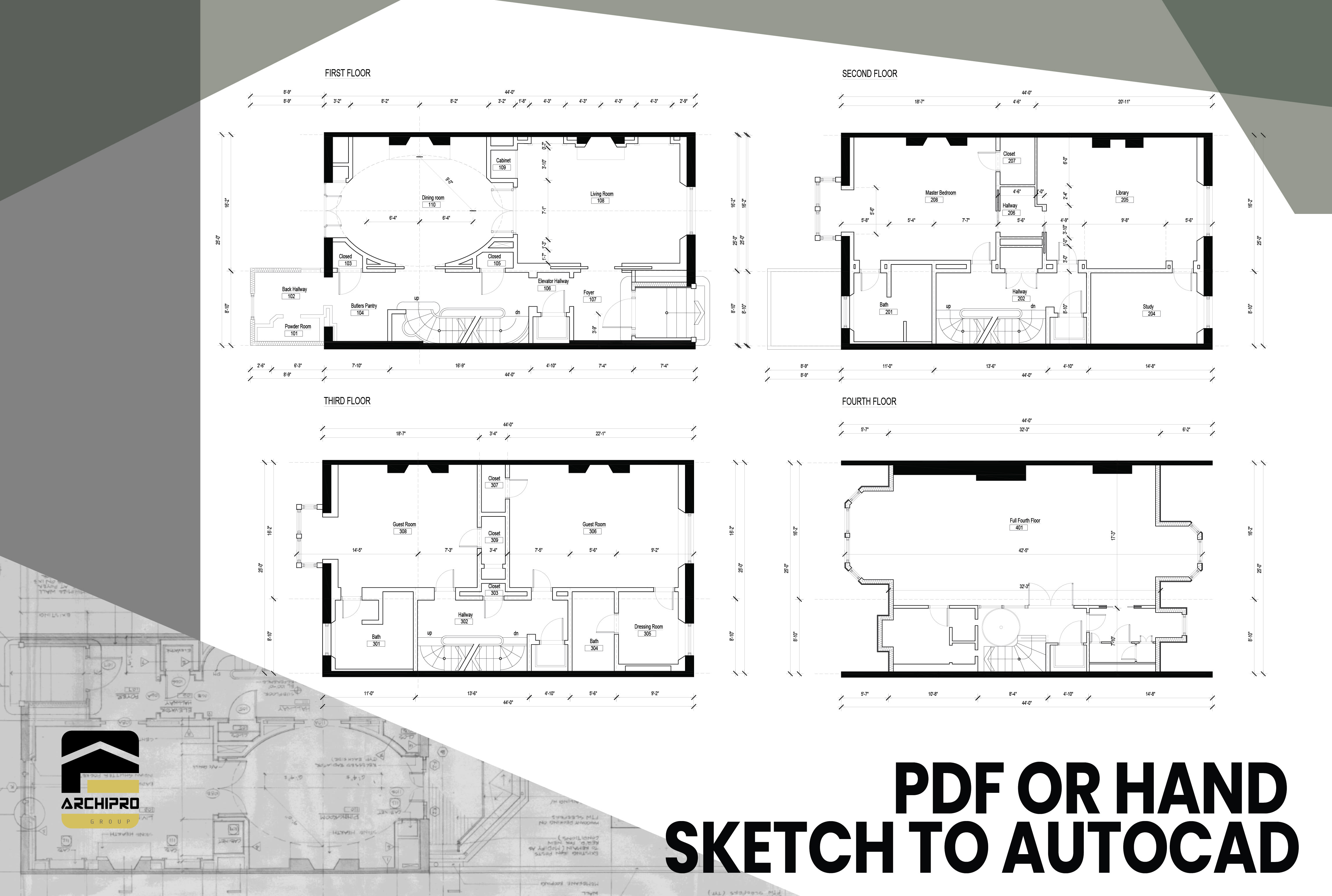 Draw 2d Floor Plans In Autocad From Your Pdf Or Hand Sketch By