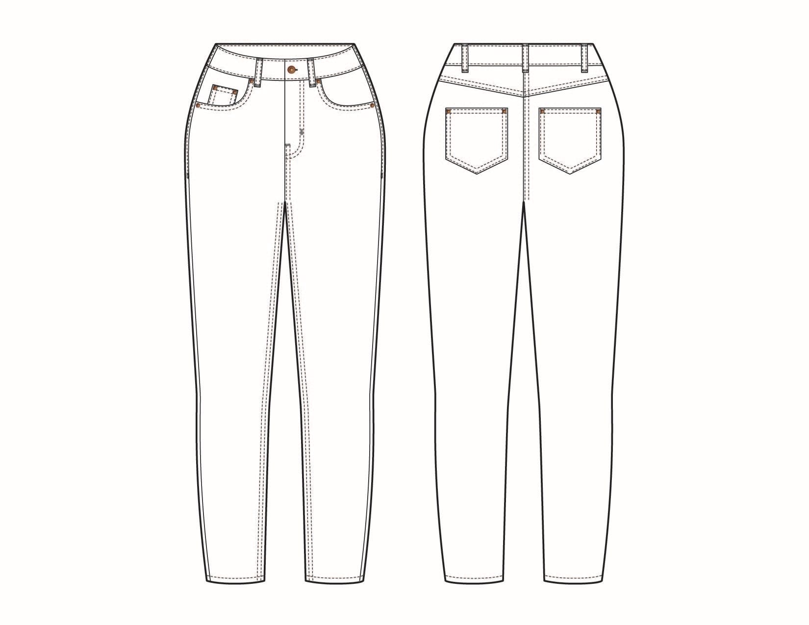 Hand Drawn Women's Fashionable Denim Jeans Outline. - Etsy