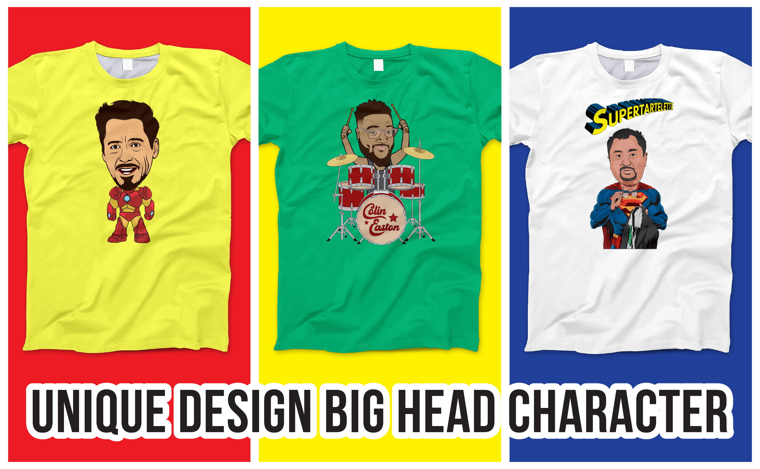 Design unique t shirt with big head cartoon character based on your photo  by Awalikram | Fiverr