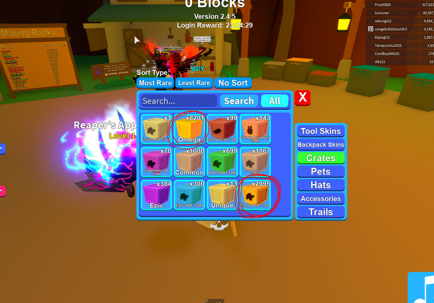 Trade Omega Crates For Mining Simulator By Frostxd05 - roblox trading unlimited items