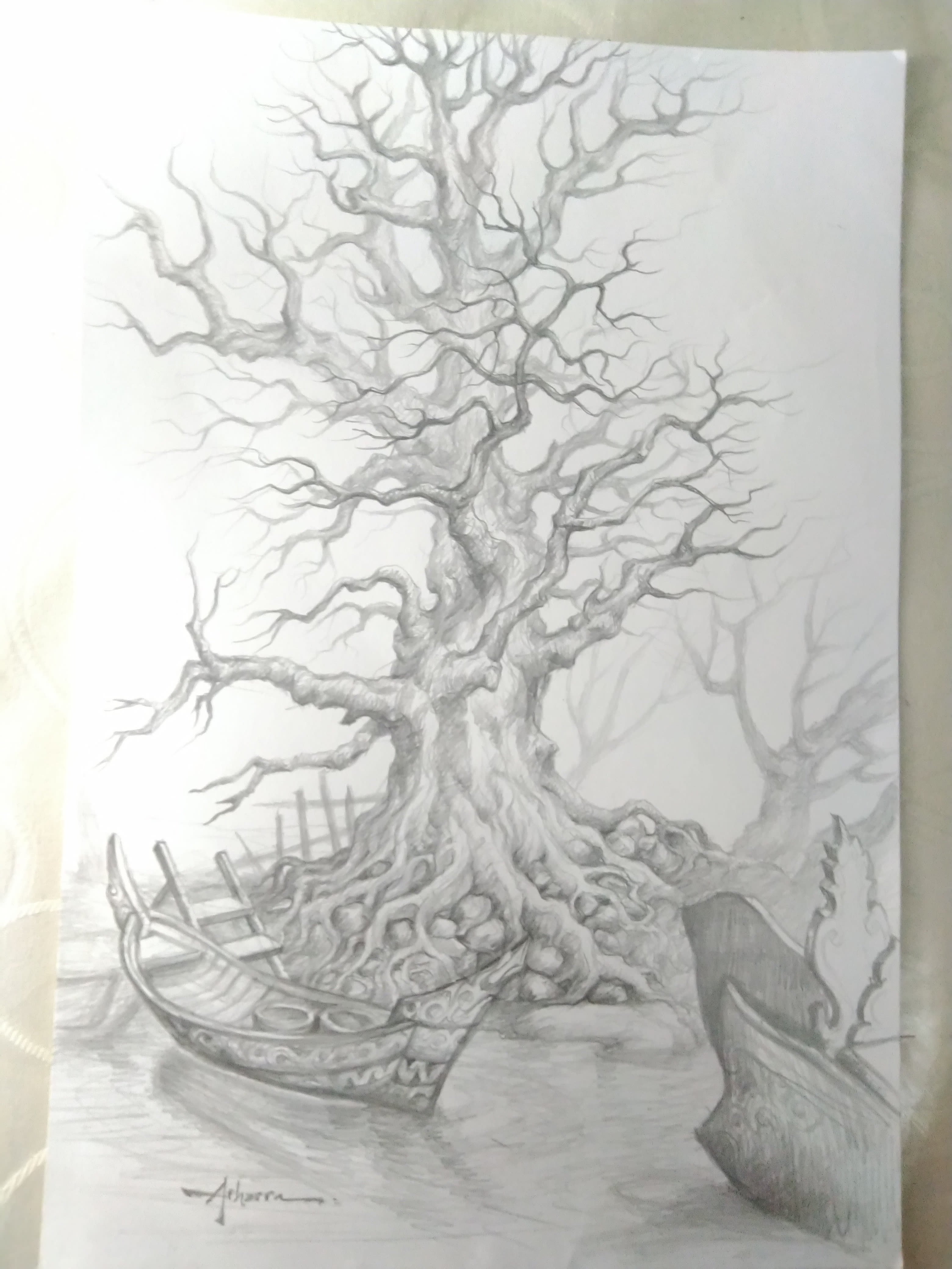 Tree Pencil Drawing on Paper - How to draw a tree