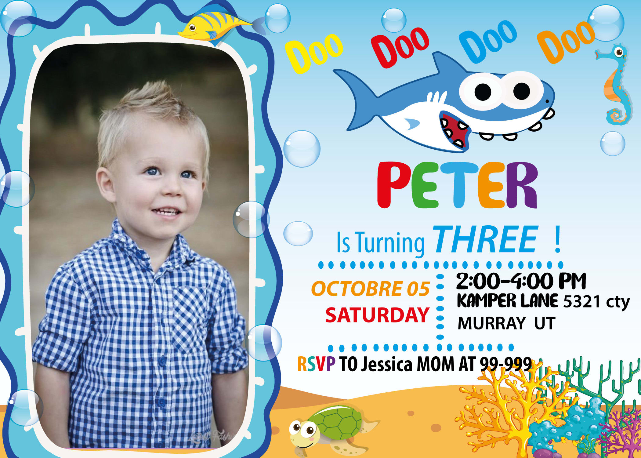 Baby Shark Birthday Party Invitation For Boys By Prettygrafix