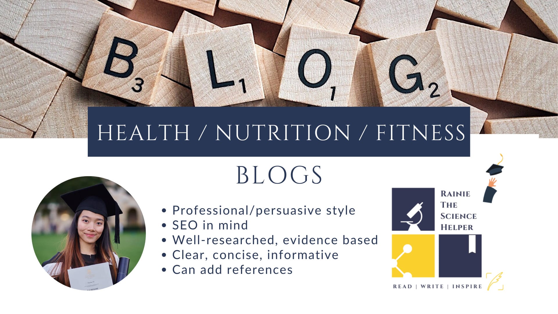 Research and write health nutrition fitness blogs by Rainieye  Fiverr