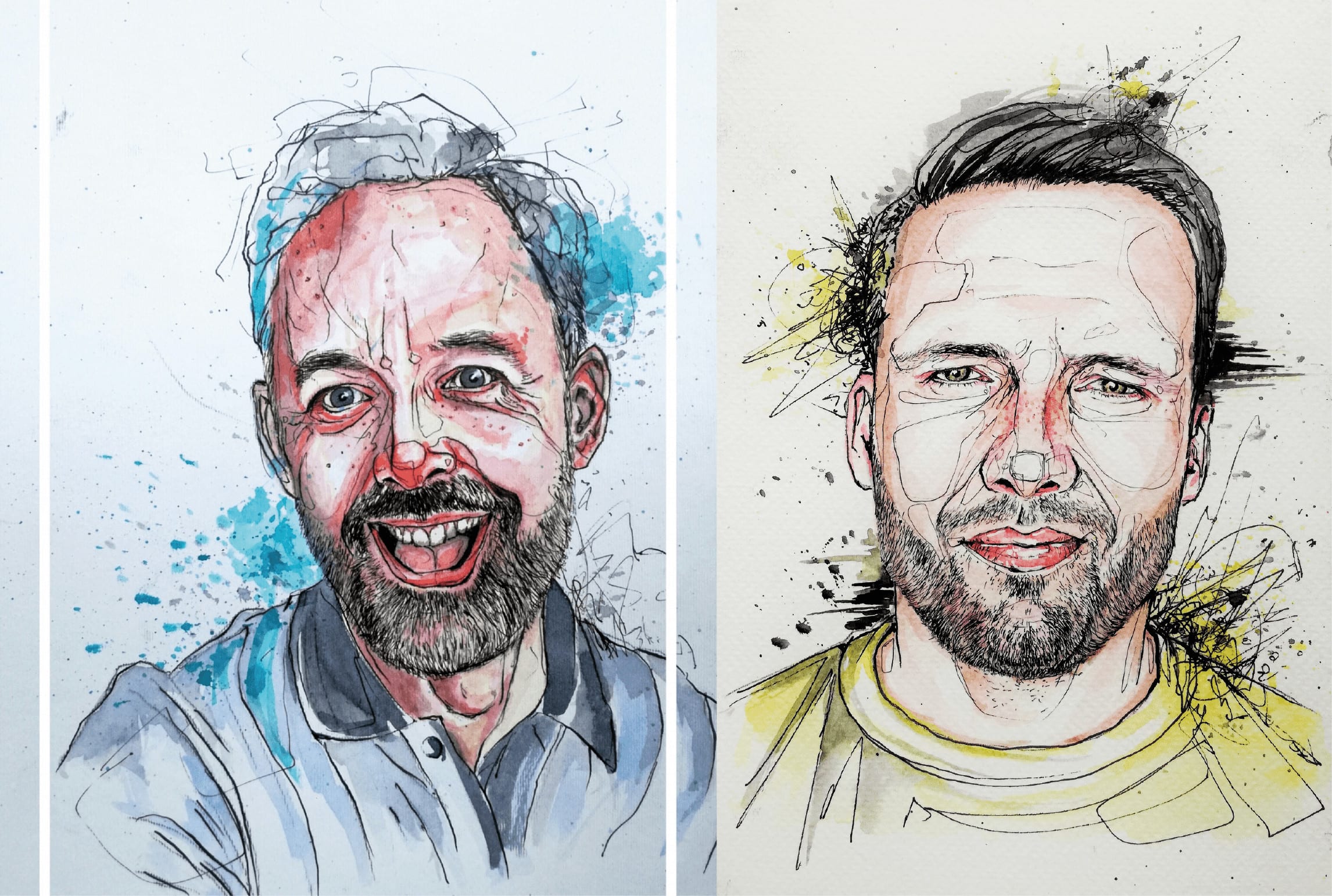 ink and watercolor portraits