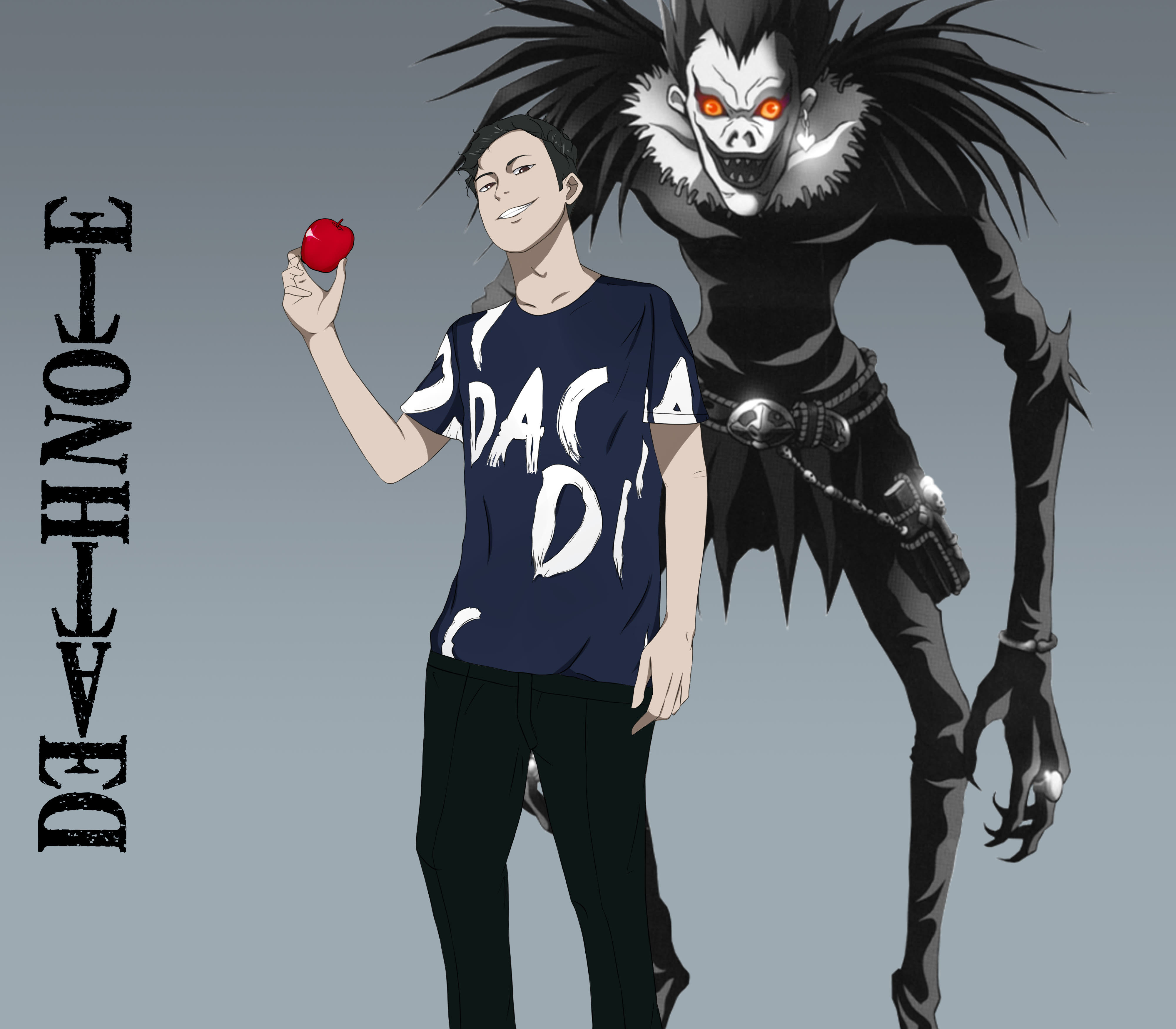 Draw you in death note manga anime style character with shinigami