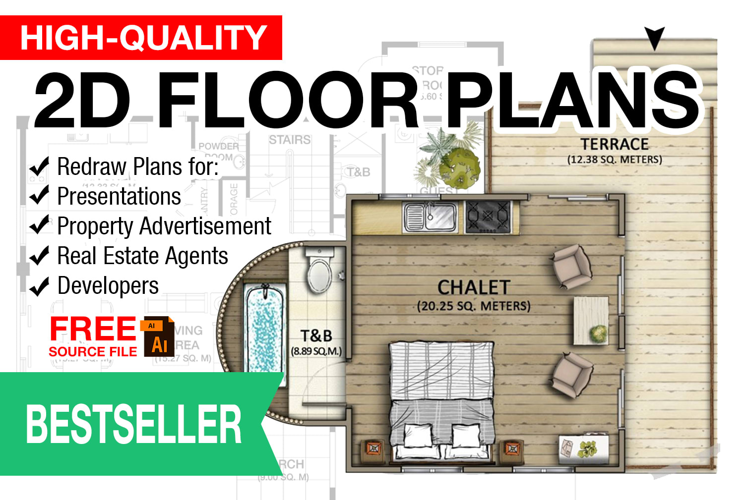 Redraw 2d floor plans for real estate presentations by Fede_design | Fiverr
