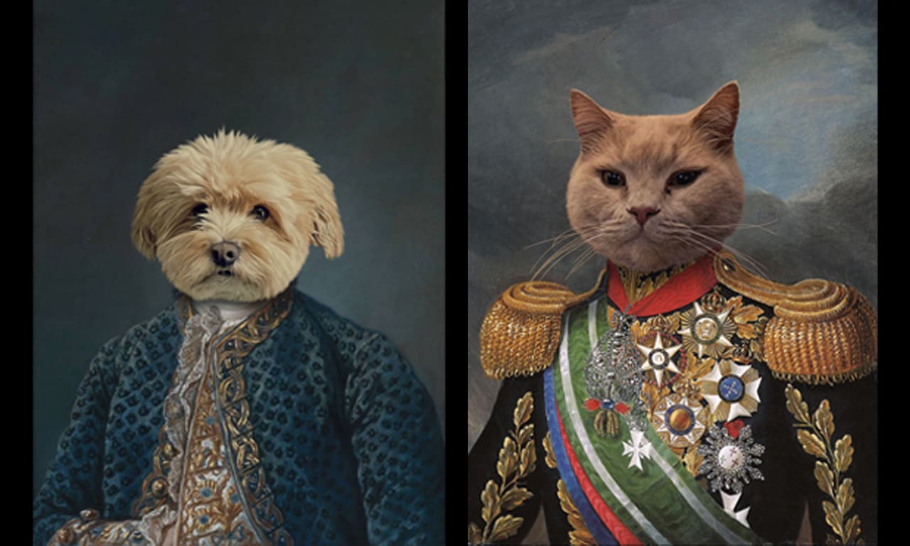 Créer une peinture à l'huile personnalisée numérique renaissance historique  moderne portrait royal d'animal de compagnie