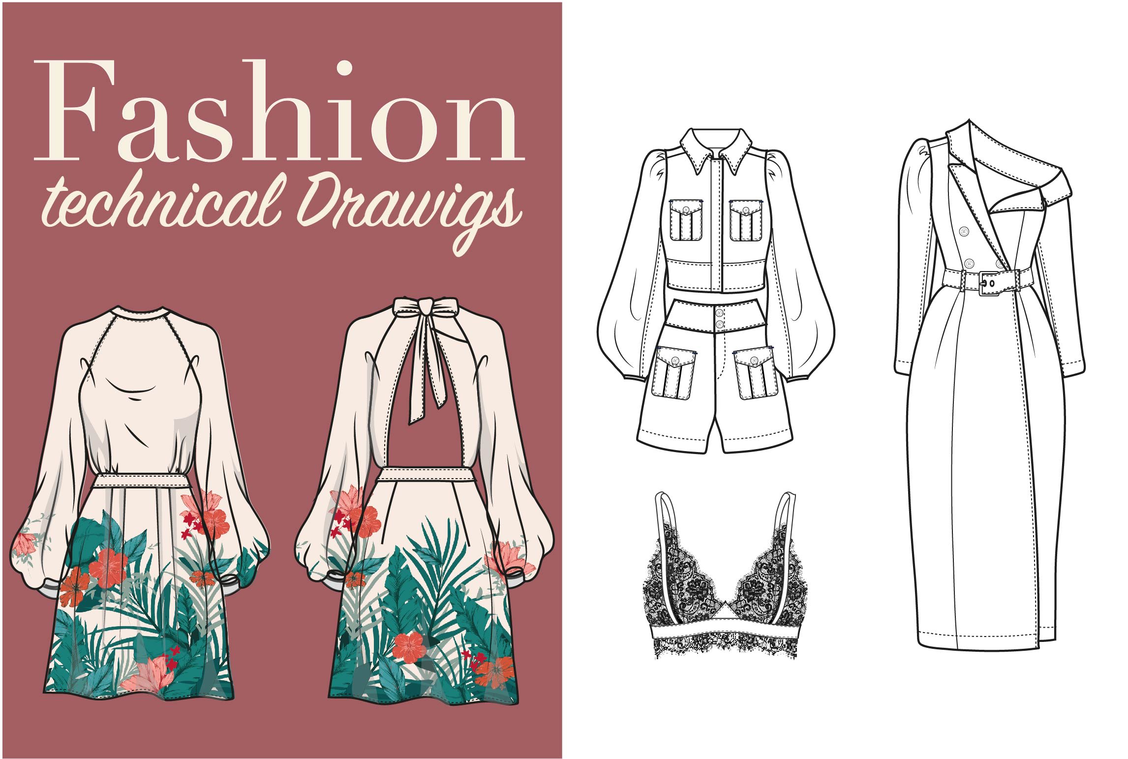 19.1.16/Week 3] Drawing Fashion Flats – Fashion Details by Jules
