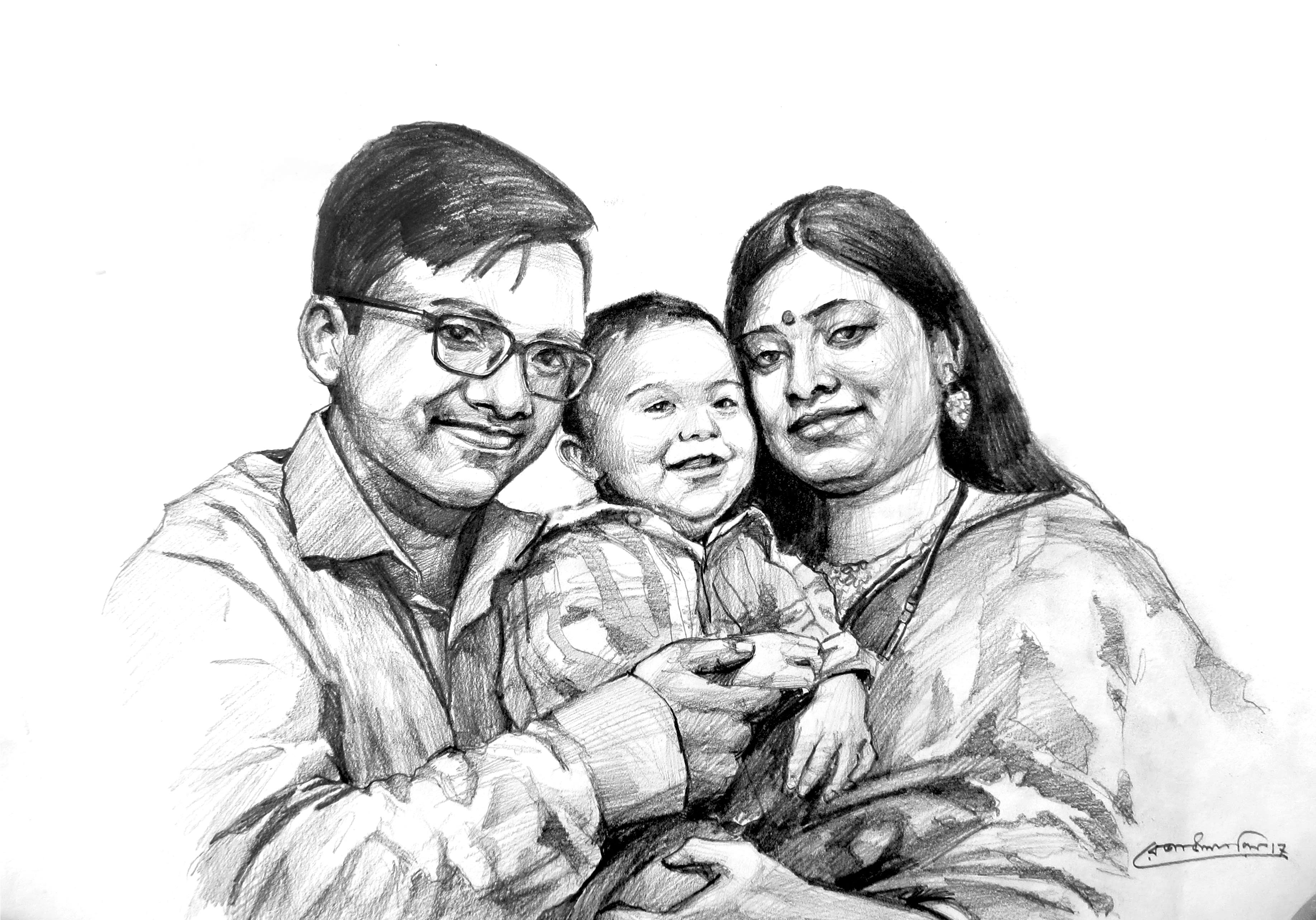 Family Portrait, Graphite on Paper, Art by Me, 2021. : r/sketches