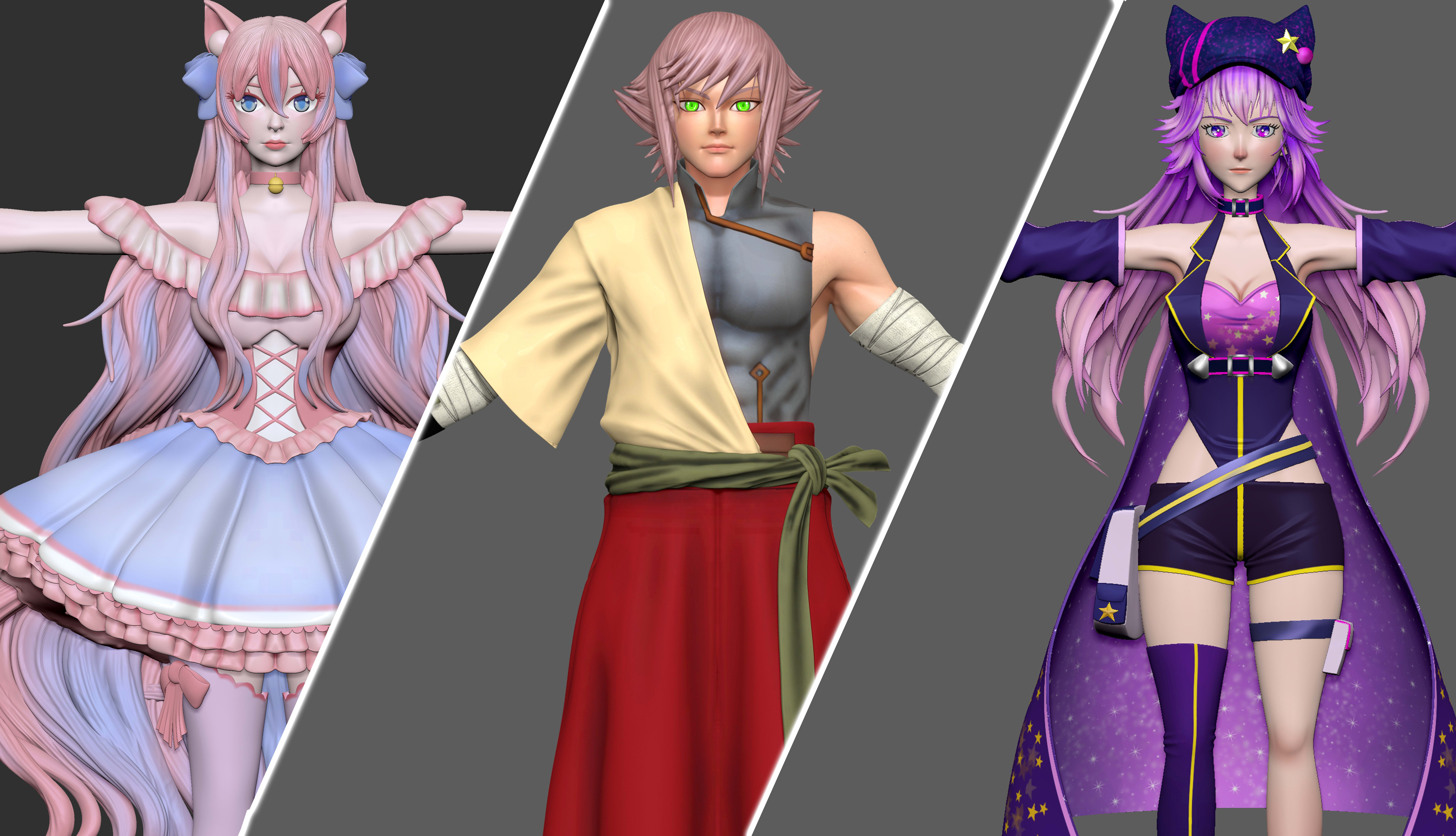make 3d anime style, manga 3d character model