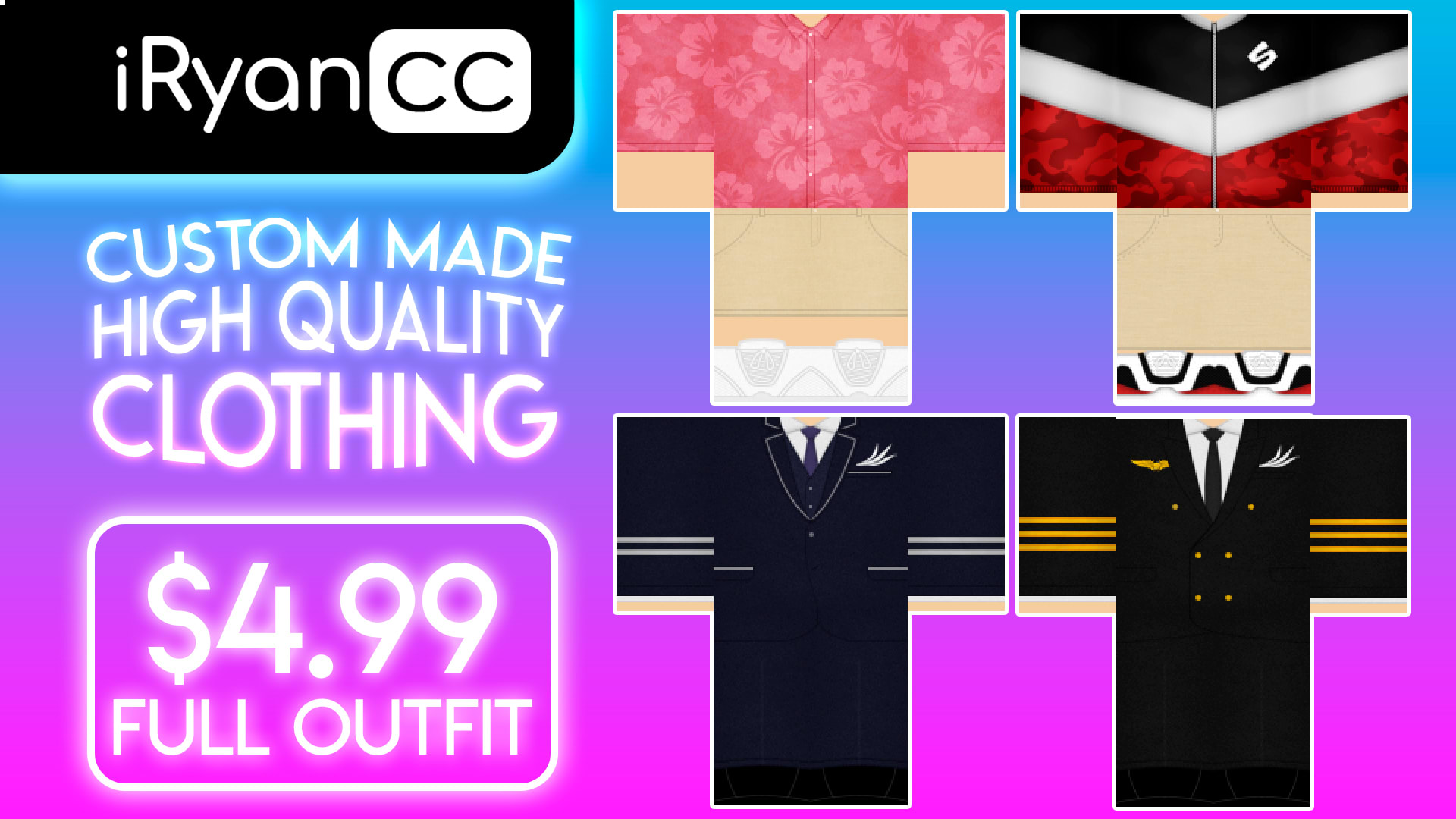 Create A Full Roblox Outfit Or Clothing By Iryancc - how to create roblox clothing