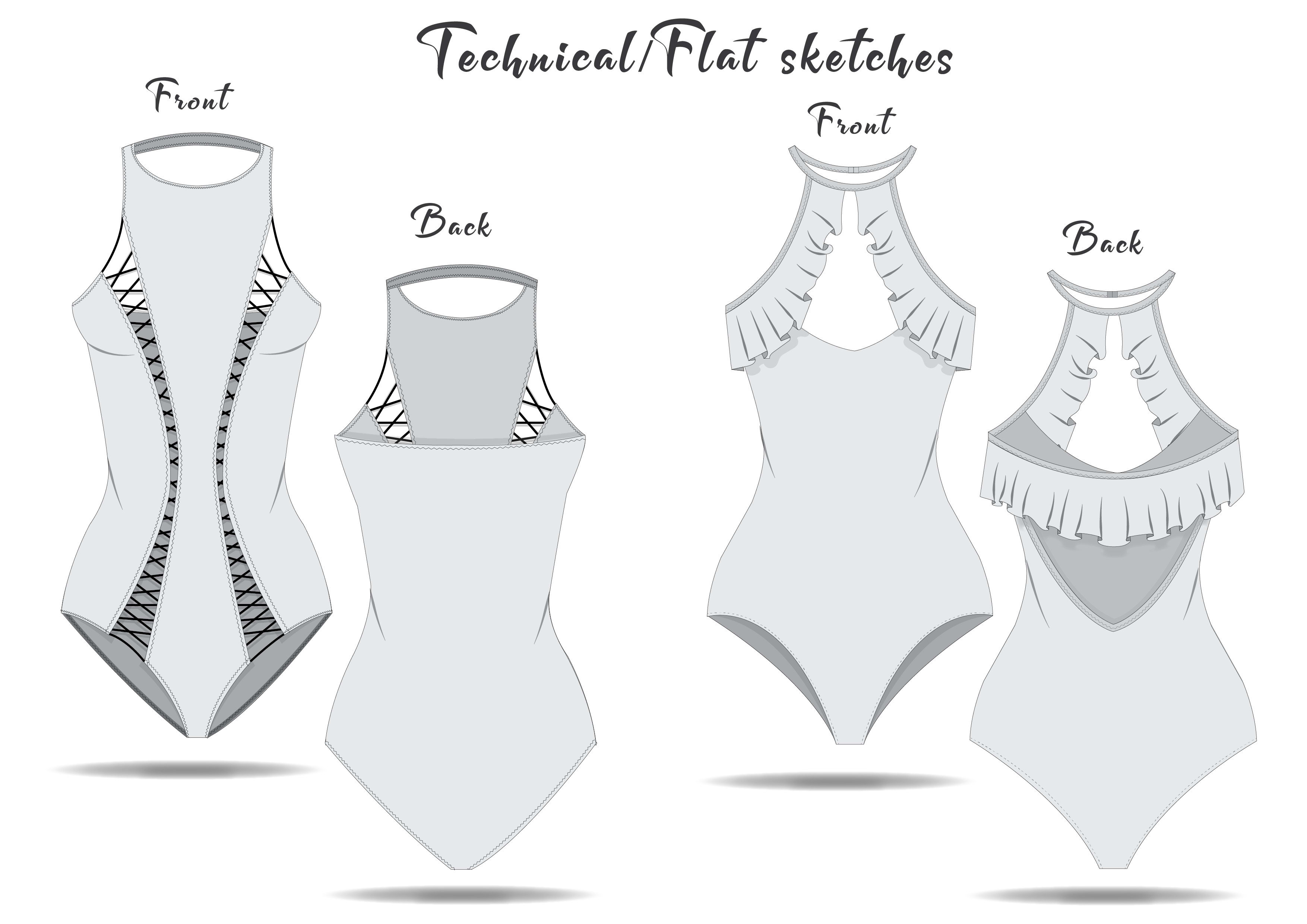 Leotard, Bodysuit Fashion Illustration, Vector, CAD, Technical