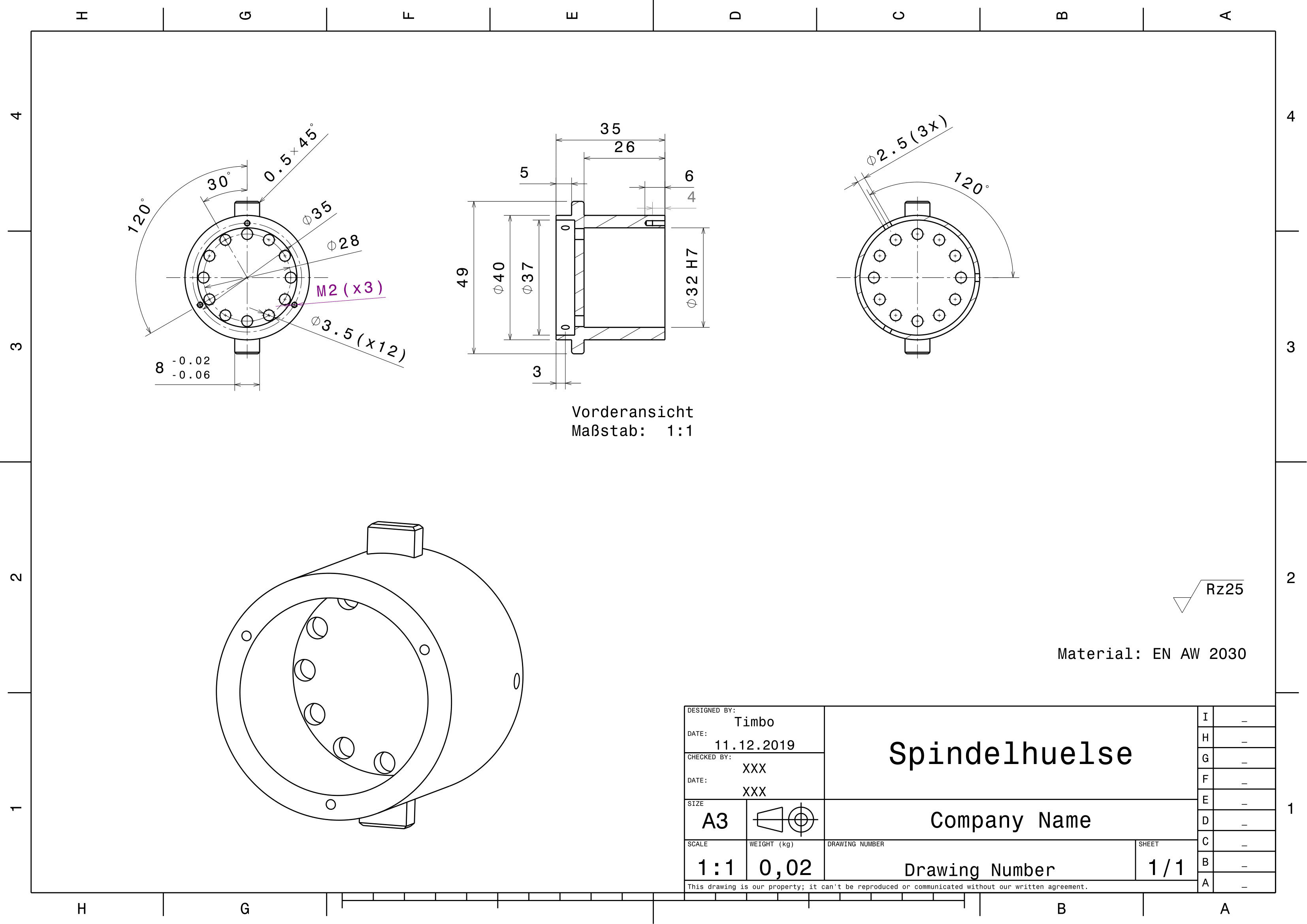 2d technical drawing for easy parts