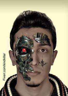 terminator half robot face